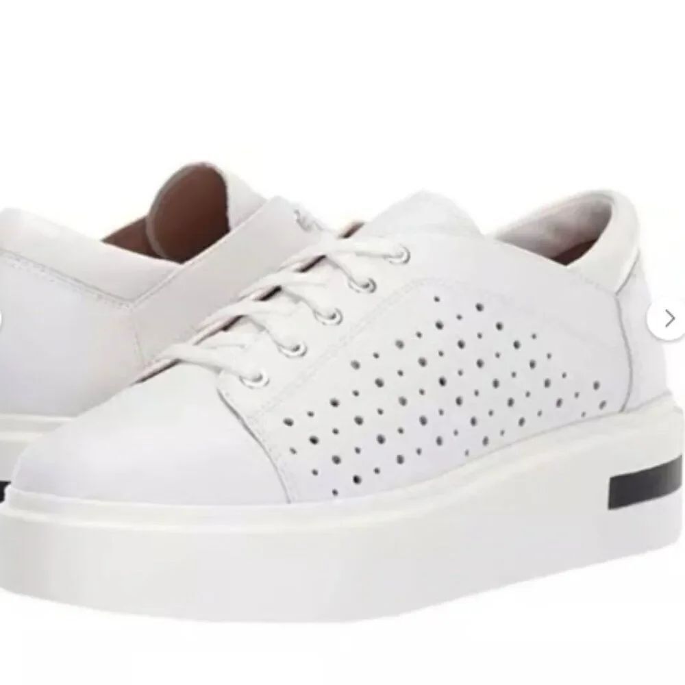 Linea Paolo Kendra Perforated white Leather Lace-Up Platform chunky Sneakers 8M